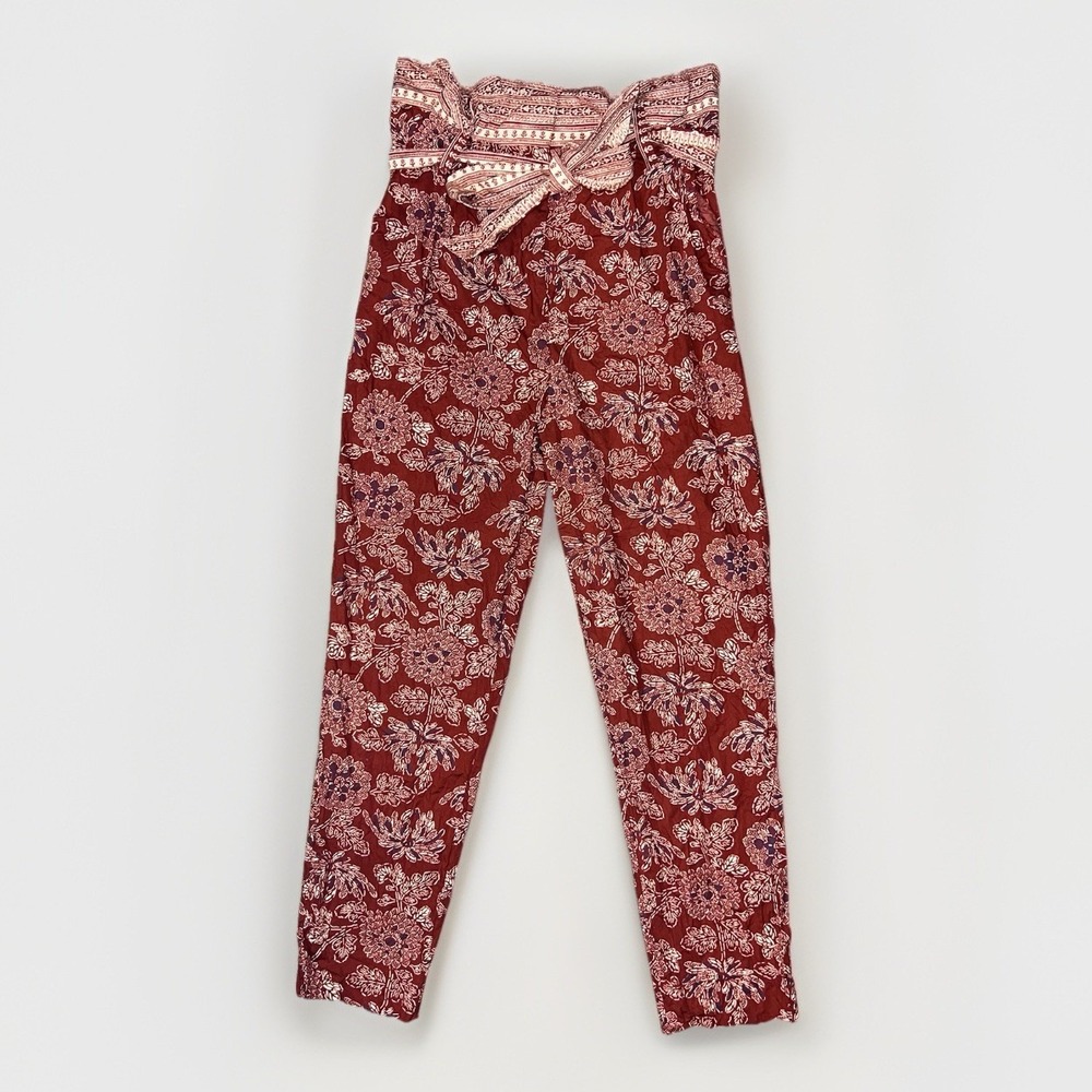 VERONICA BEARD CLERENCE Pants Rust Floral Womens 10 Paperbag High Waist Belted